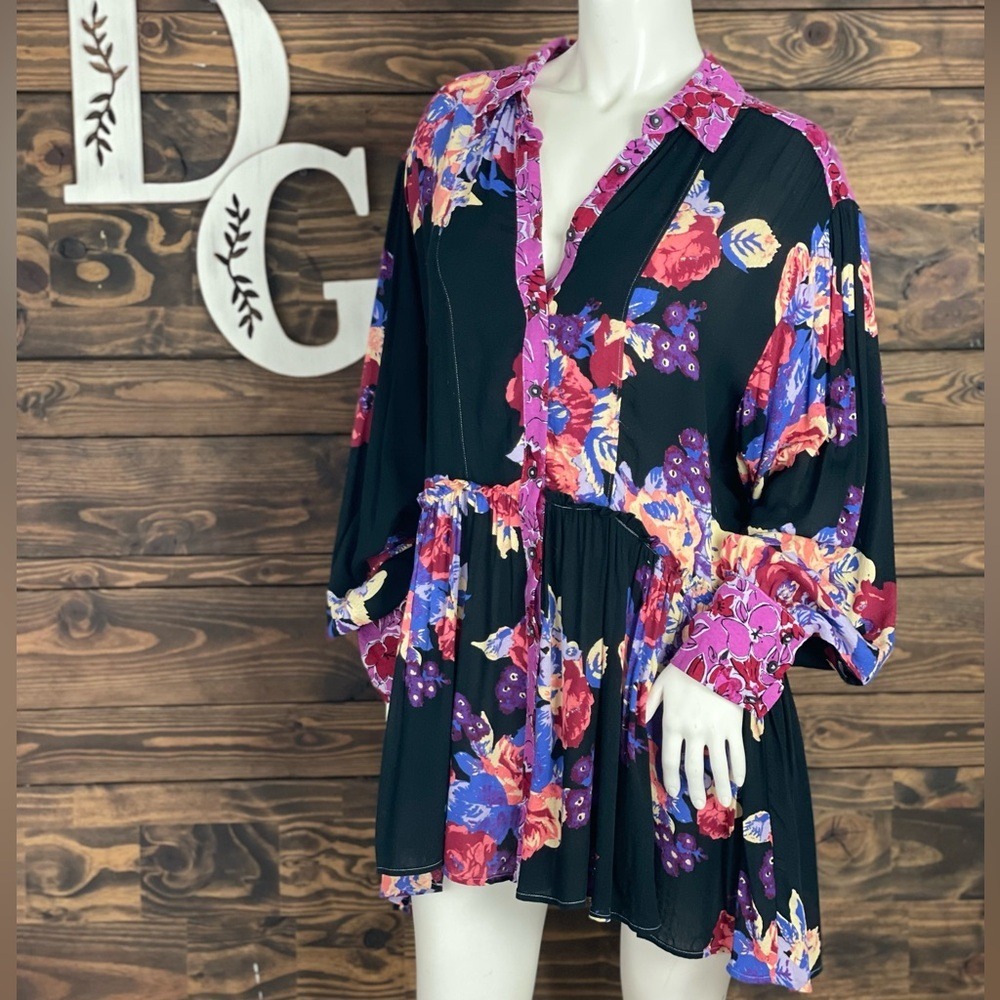 Free People | Brunch a Bunch Button Down Tunic Top Floral Multicolor Blouse